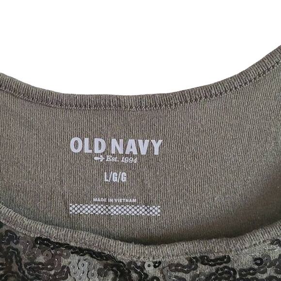 Excellent Old Navy Women Green Sequin Embellished Sleeveless Tank Top Size Large - Picture 5 of 7